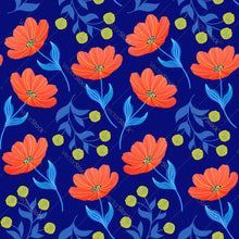 Load image into Gallery viewer, Blue Background w/ Orange Flowers Pattern
