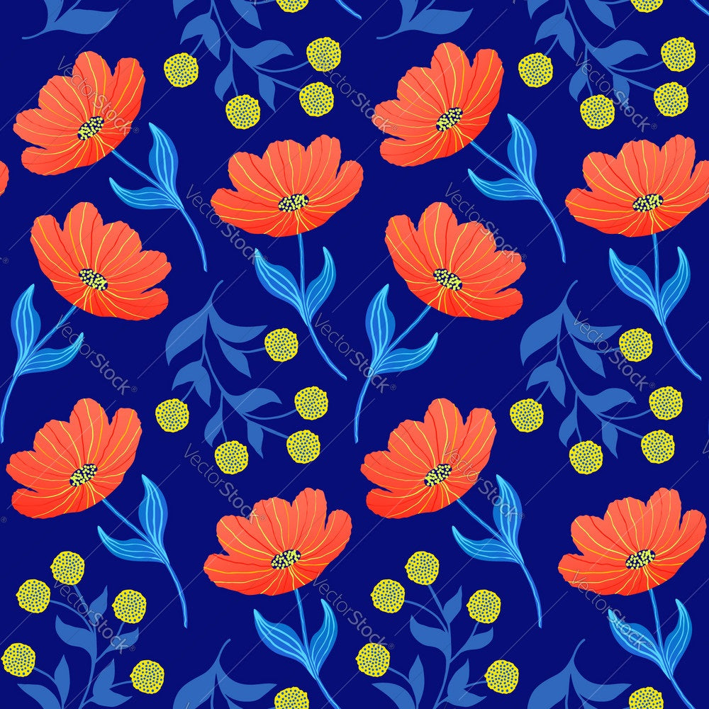 Blue Background w/ Orange Flowers Pattern
