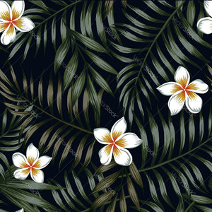 Jungle Foliage w/ White Flowers Pattern