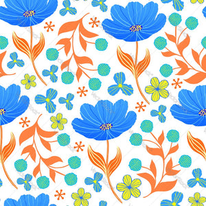 Blue Flowers w/ Orange Stems Pattern