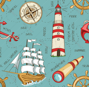 Lighthouse, Telescope, Tall Ship & Wheel Pattern