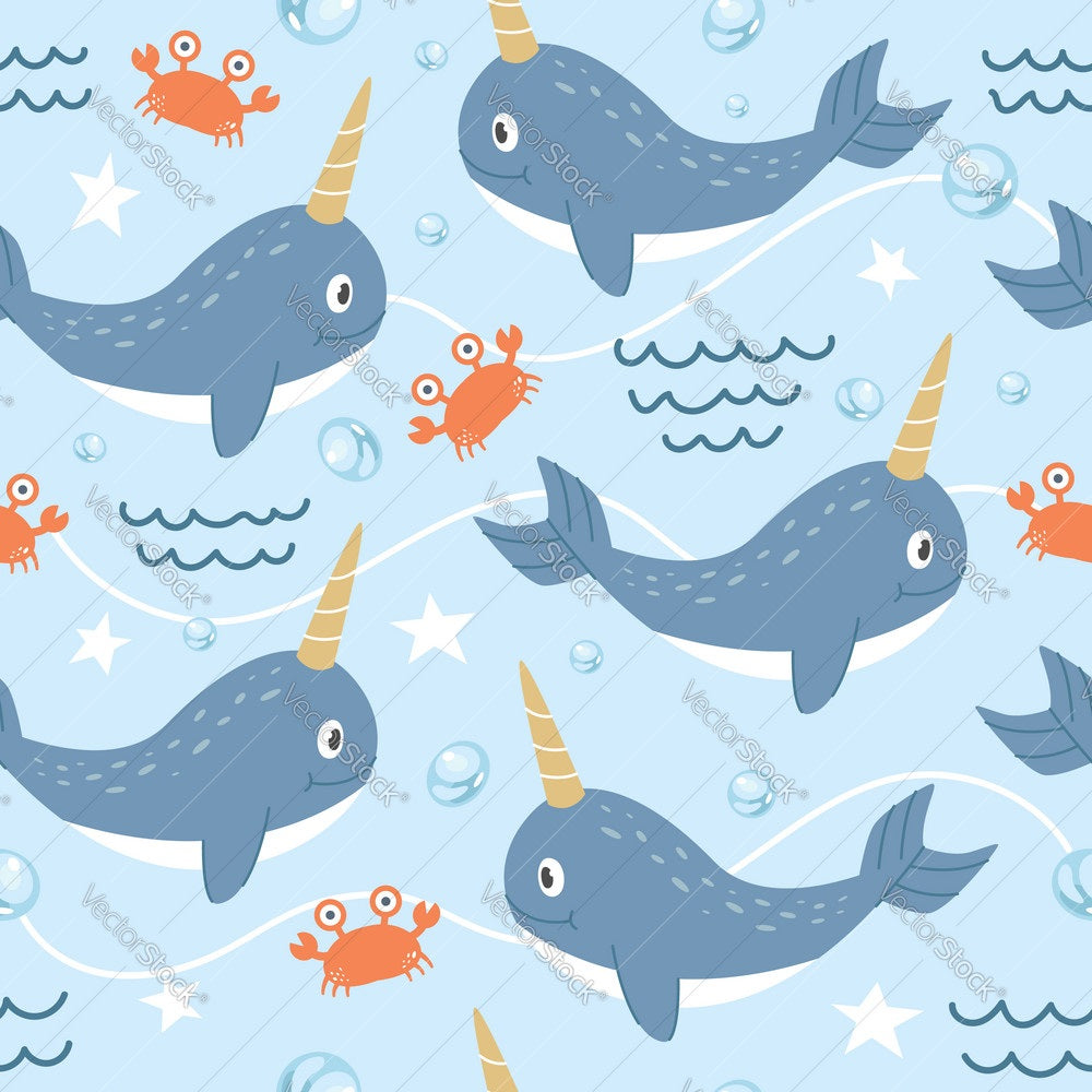 Cute Narwhal & Crab Pattern