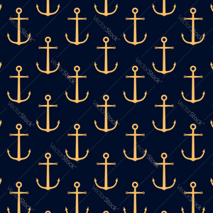 Gold Anchors w/ Blue Background Pattern