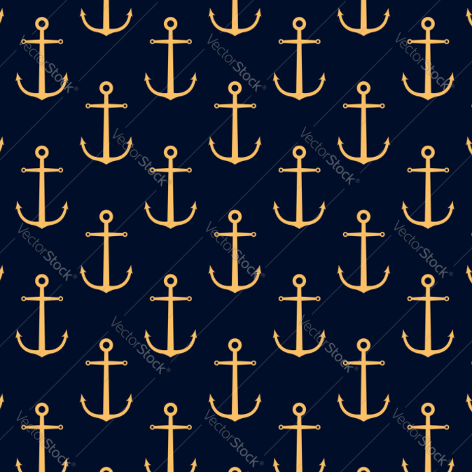 Gold Anchors w/ Blue Background Pattern