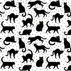 Black Cats & Paw Prints Pattern