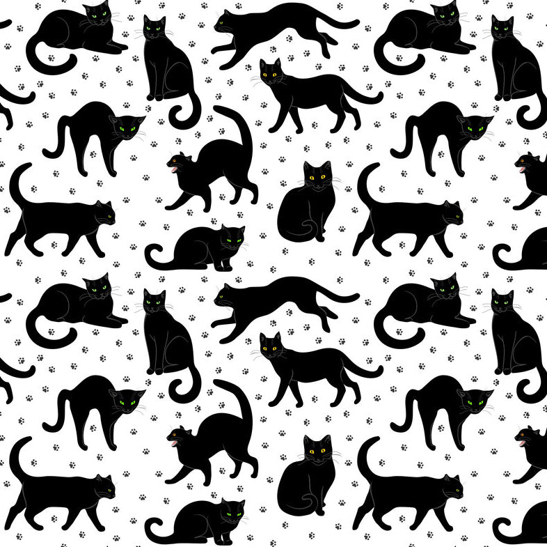 Black Cats & Paw Prints Pattern