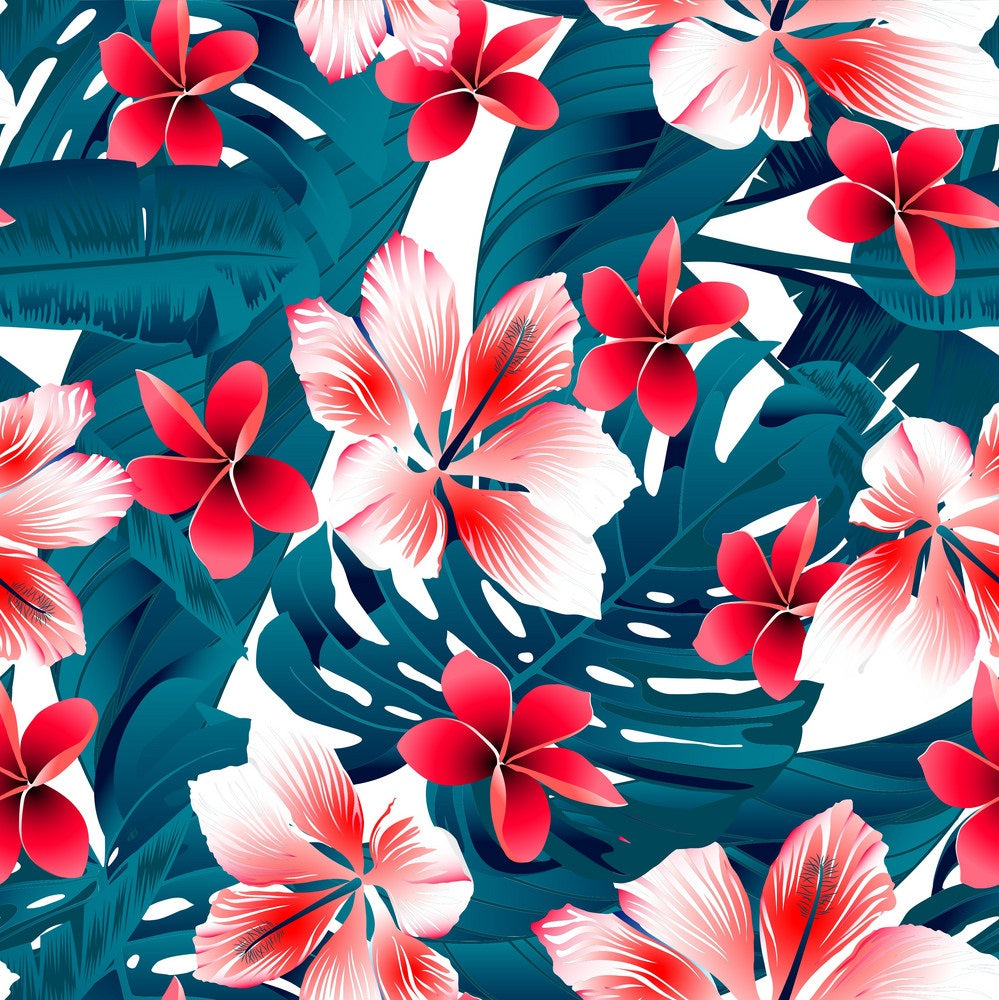 Red & White Tropical Hibiscus Flowers Pattern