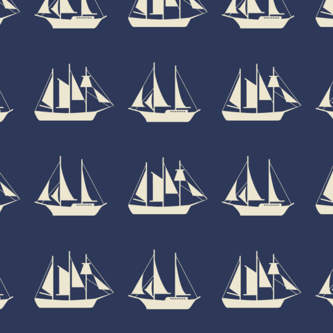 Ships White w/ Blue Background Pattern