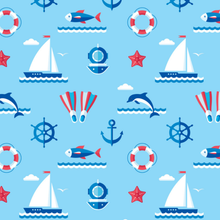 Load image into Gallery viewer, Sailboats w/ Fish &amp; Life Preservers Pattern
